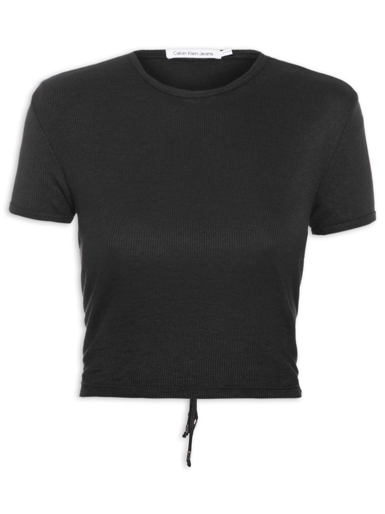 Blusa Feminina Manga Curta Amarração Costas Ribana Preto Calvin Klein Jeans