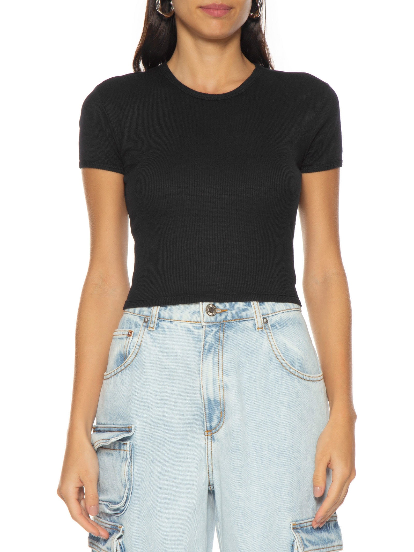 Blusa Feminina Manga Curta Amarração Costas Ribana Preto Calvin Klein Jeans