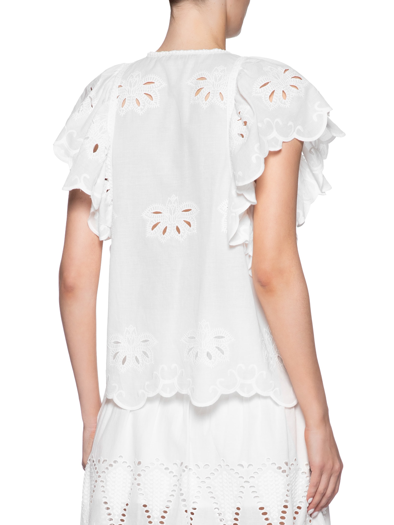 Blusa Feminina Manga Curta Bordado Lotus Branco Maria Filó