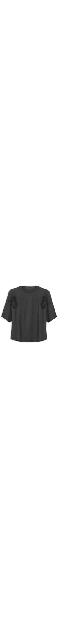 Blusa Feminina Manga Curta Bordado Ombro - Preto