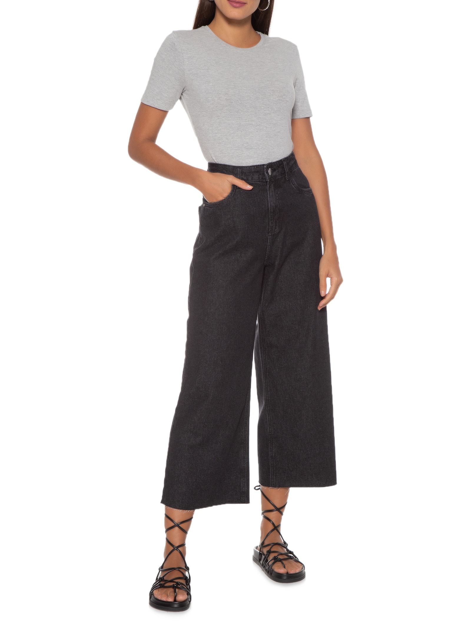 Blusa Feminina Manga Curta Cinza Hering