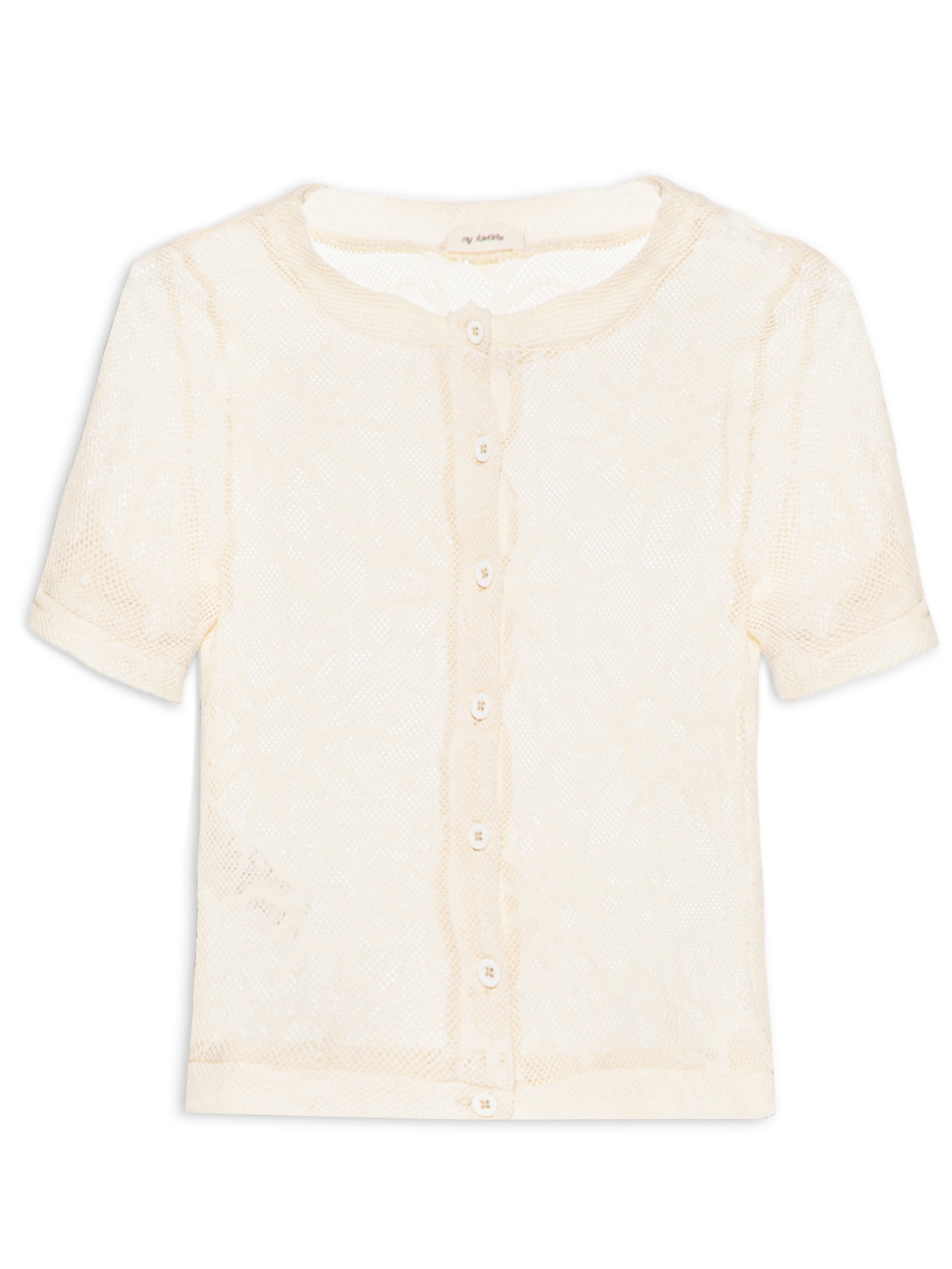 Blusa Feminina Manga Curta Com Botões Bege My Favorite