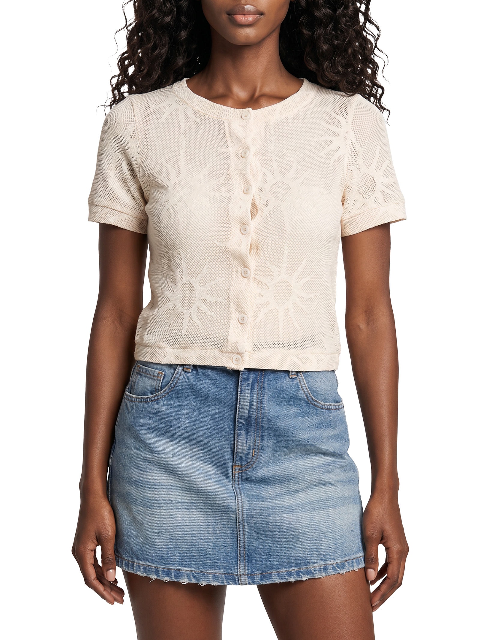 Blusa Feminina Manga Curta Com Botões Bege My Favorite