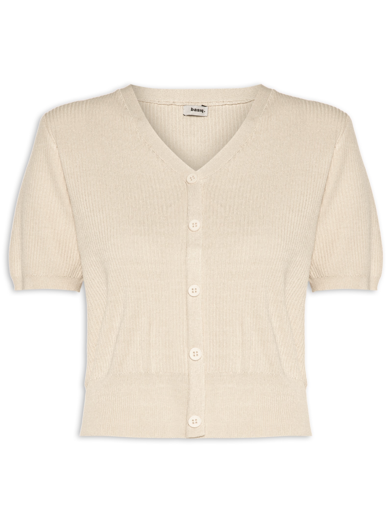 Blusa Feminina Manga Curta Com Botões Off White Basiq