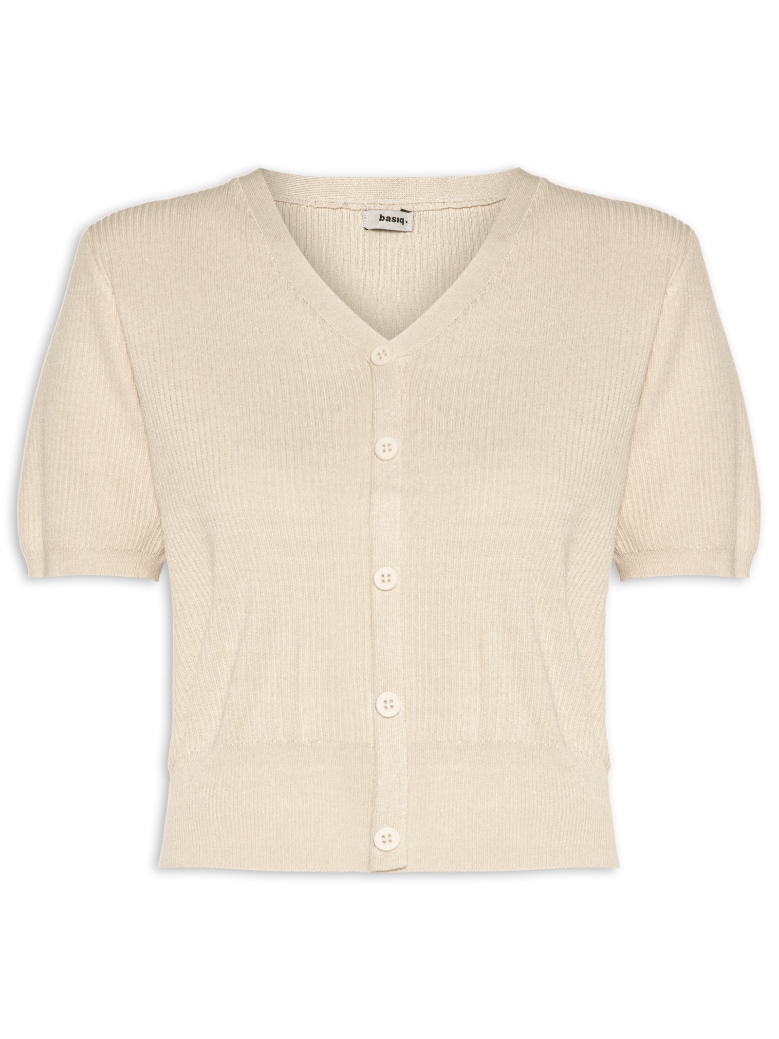 Blusa Feminina Manga Curta Com Botões Off White Basiq