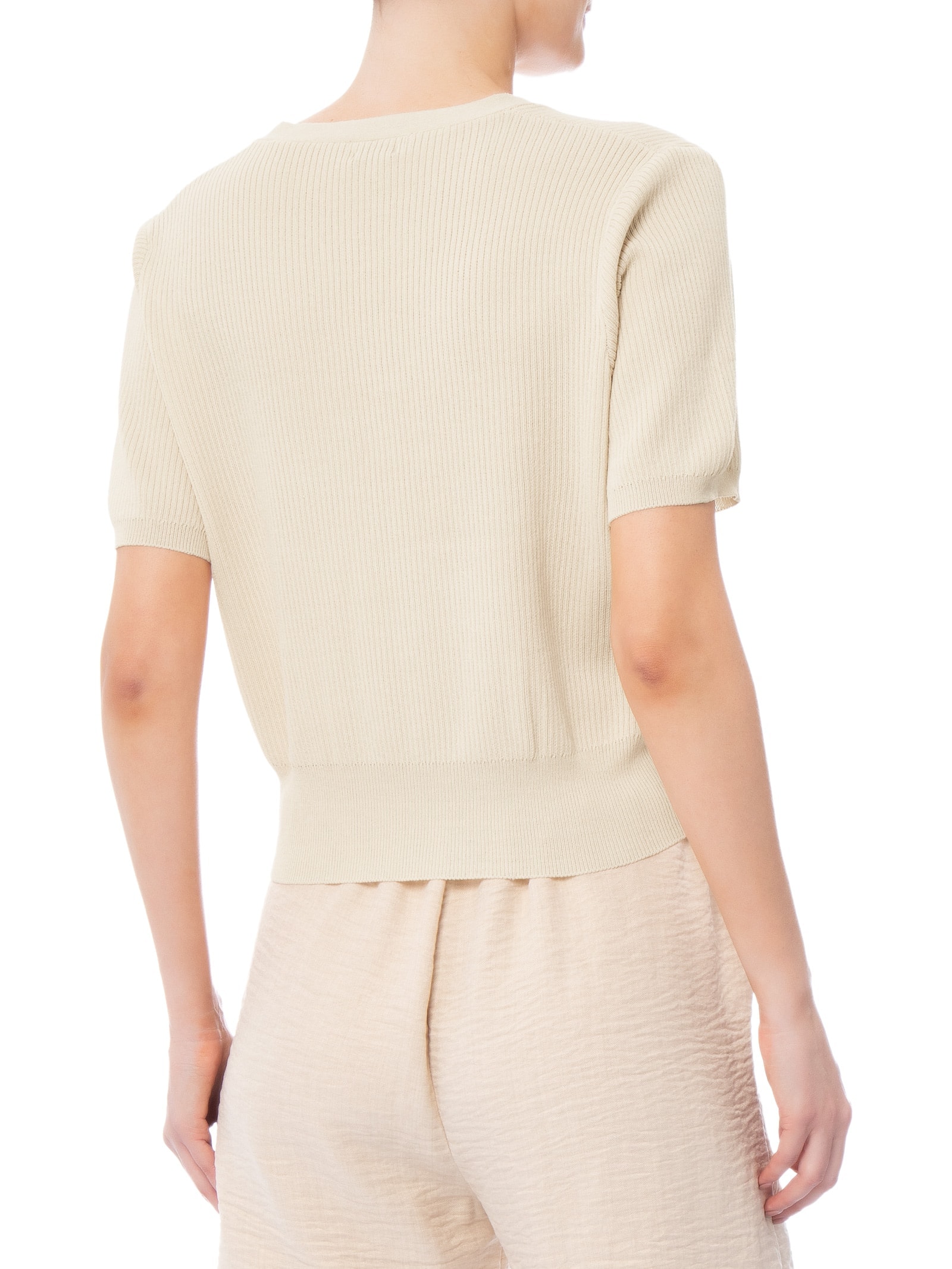 Blusa Feminina Manga Curta Com Botões Off White Basiq