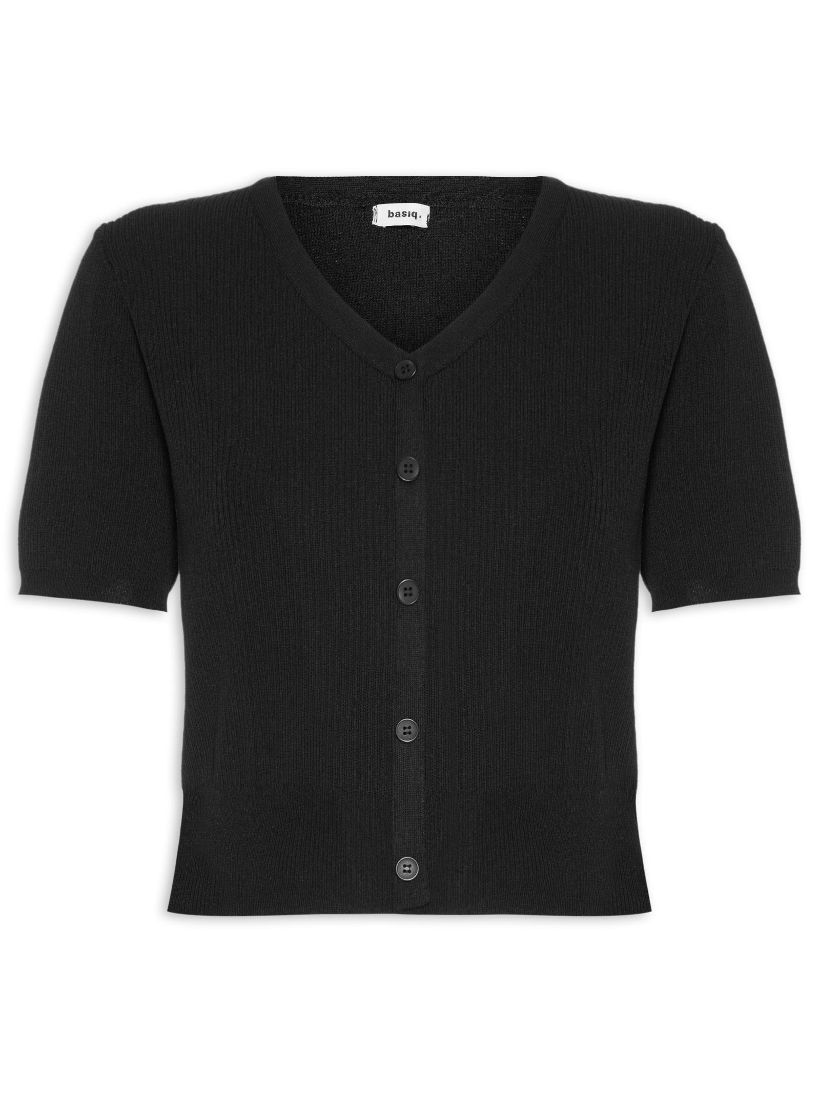 Blusa Feminina Manga Curta Com Botões Preto Basiq