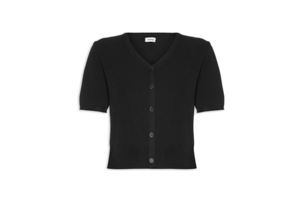 Blusa Feminina Manga Curta Com Botões - Preto