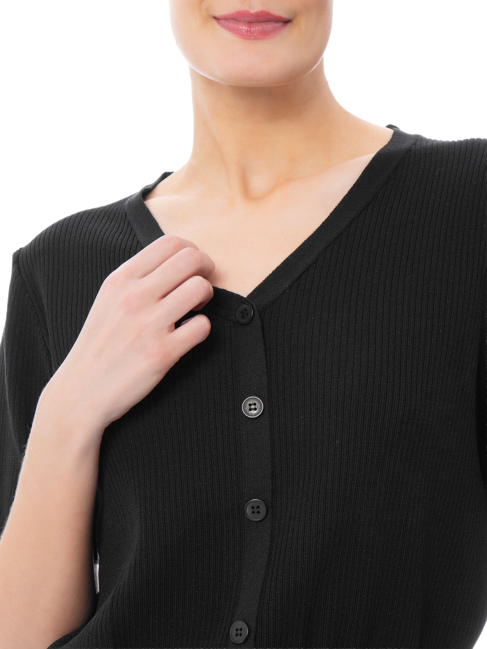 Blusa Feminina Manga Curta Com Botões Preto Basiq