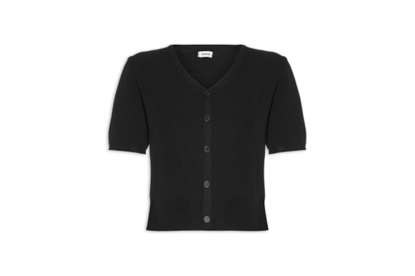 Blusa Feminina Manga Curta Com Botões - Preto