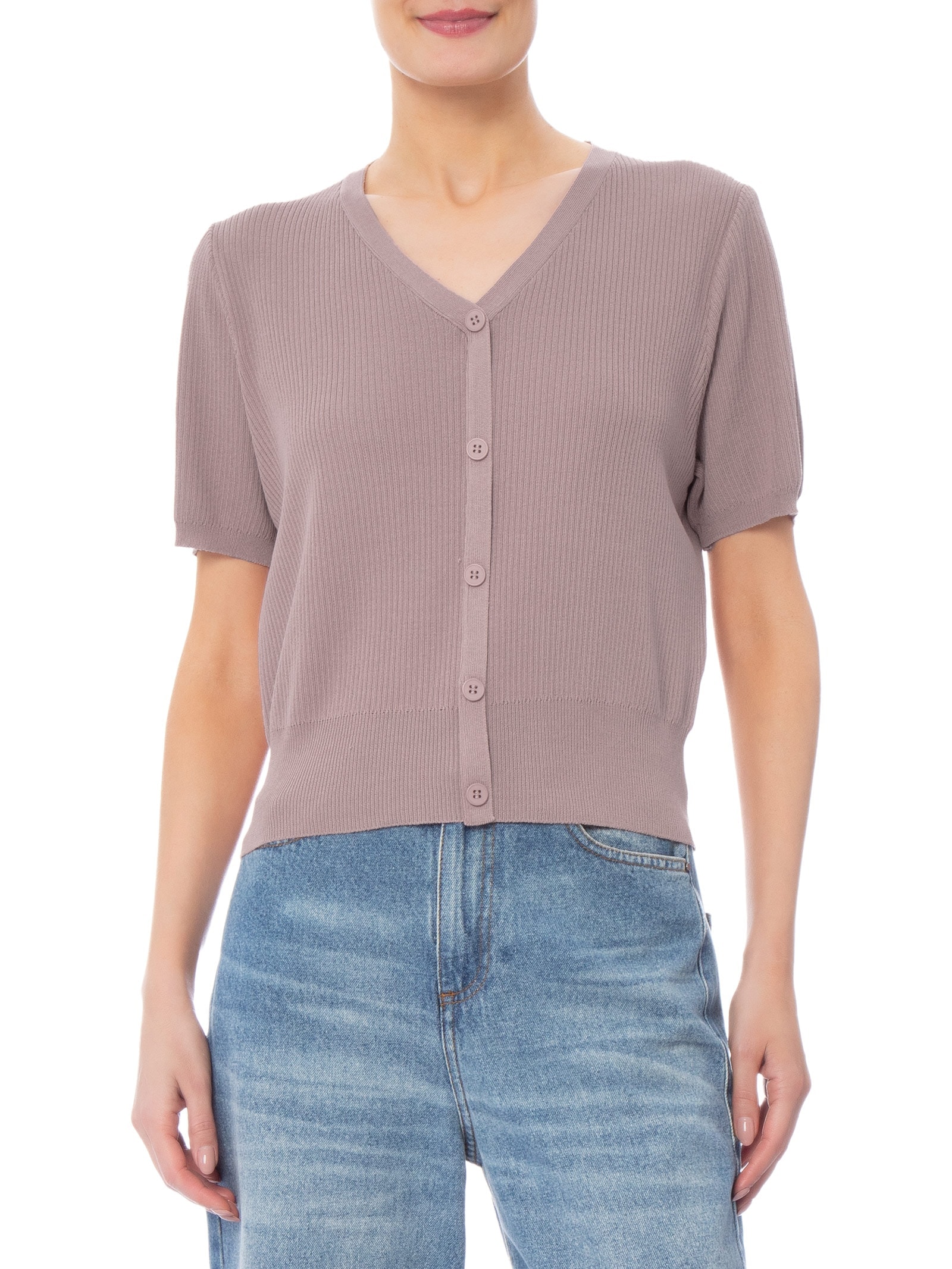 Blusa Feminina Manga Curta Com Botões Rosa Basiq