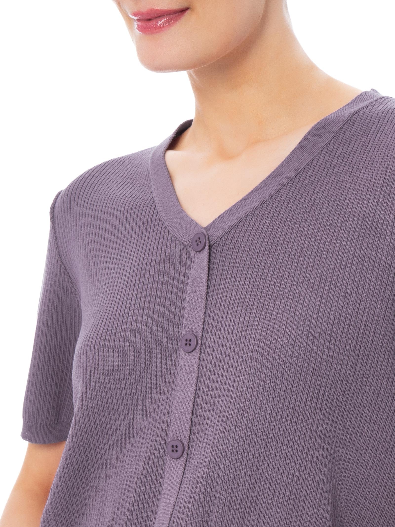 Blusa Feminina Manga Curta Com Botões Roxo Basiq