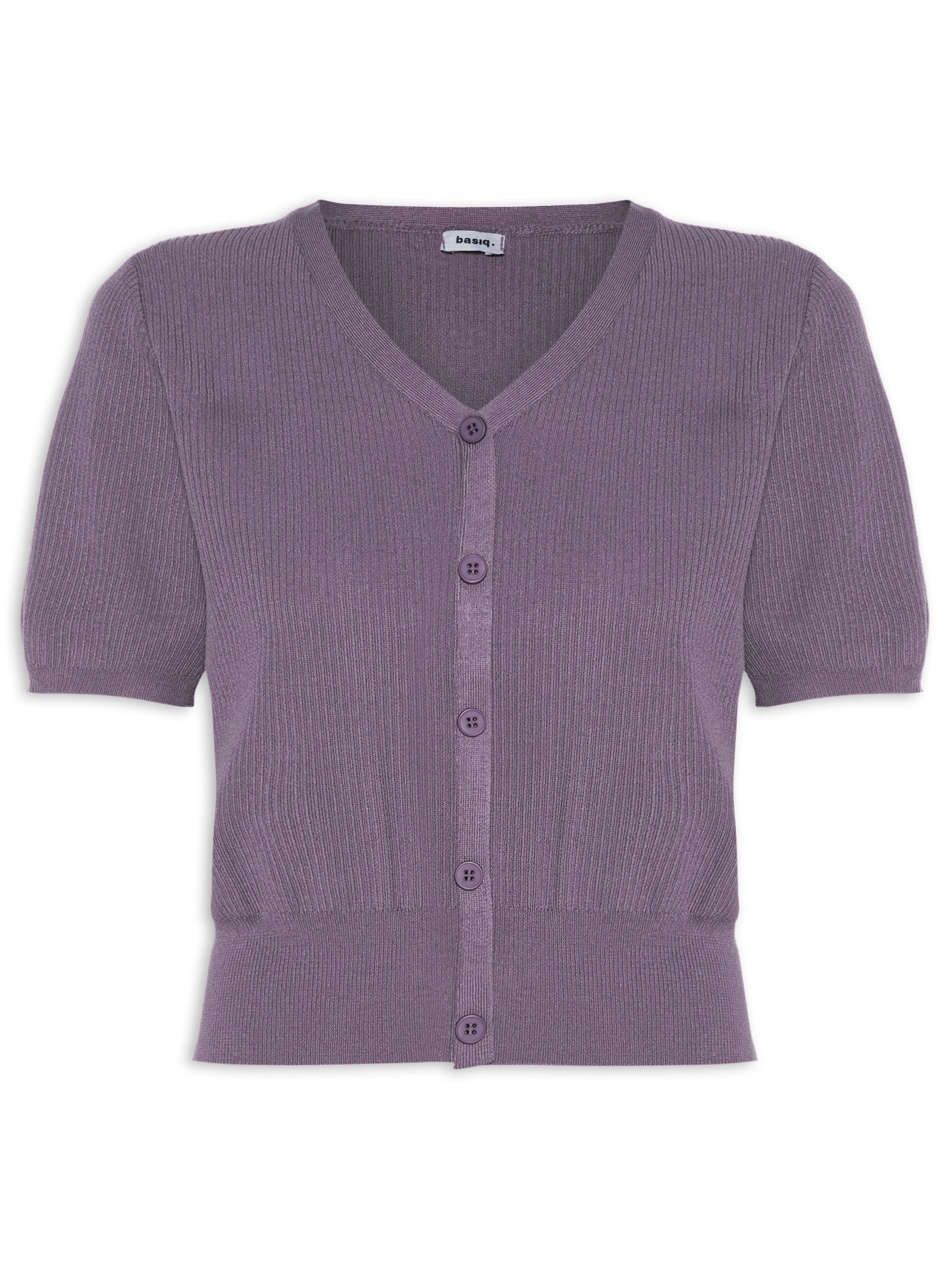 Blusa Feminina Manga Curta Com Botões Roxo Basiq
