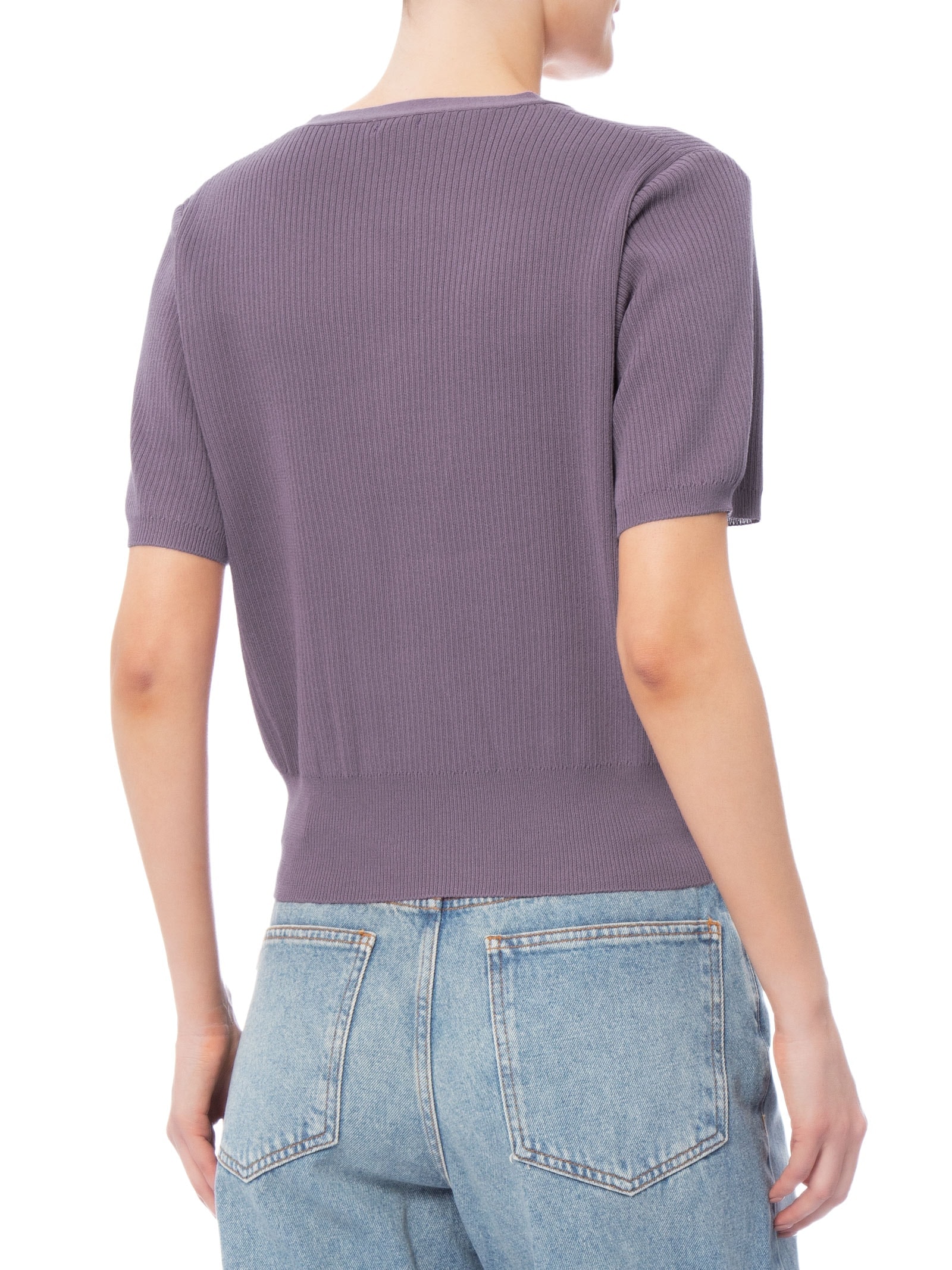 Blusa Feminina Manga Curta Com Botões Roxo Basiq