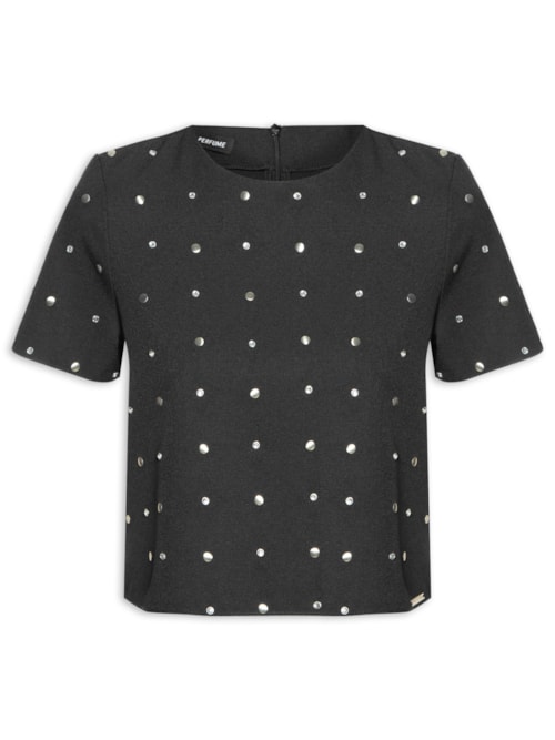 Blusa Feminina Manga Curta Com Tacha – Preto