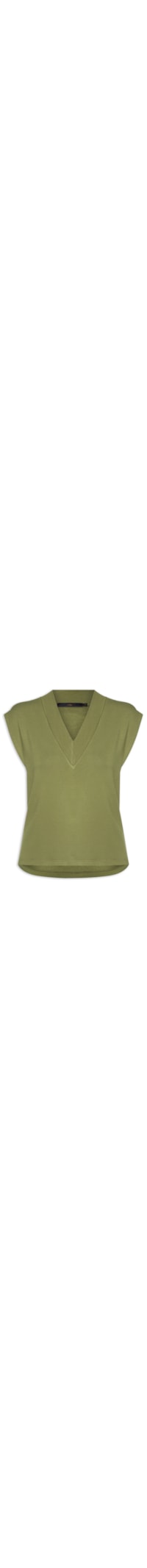 Blusa Feminina Manga Curta Decote V Em Ribana - Verde