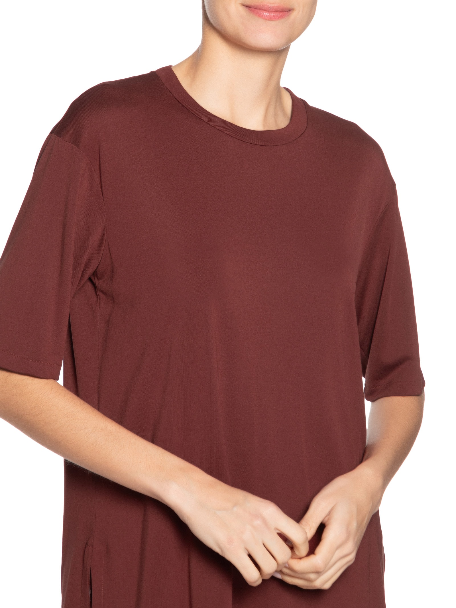 Blusa Feminina Manga Curta Deslocado Vinho Maria Filó