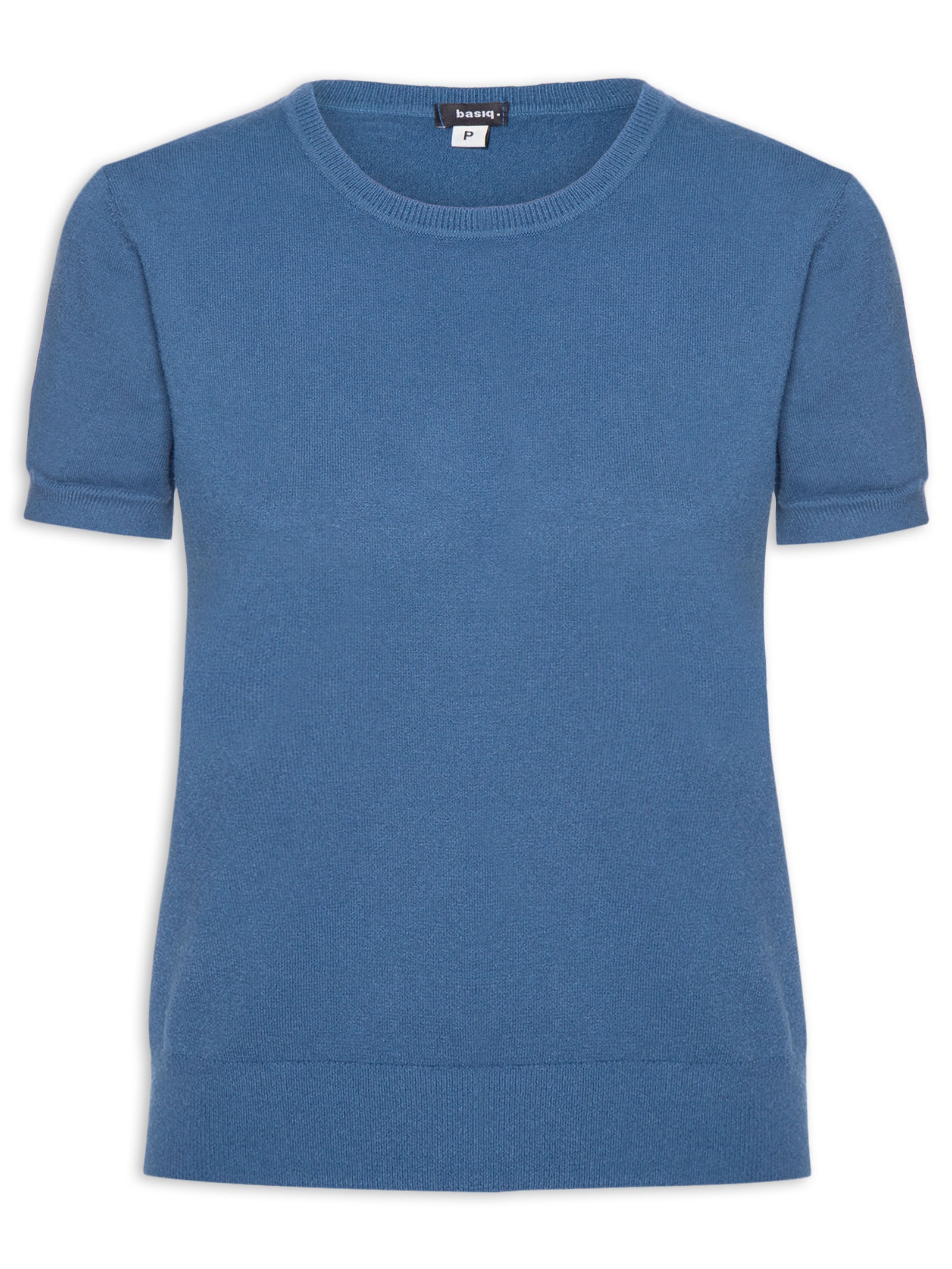 Blusa Feminina Manga Curta Em Tricot Azul Basiq