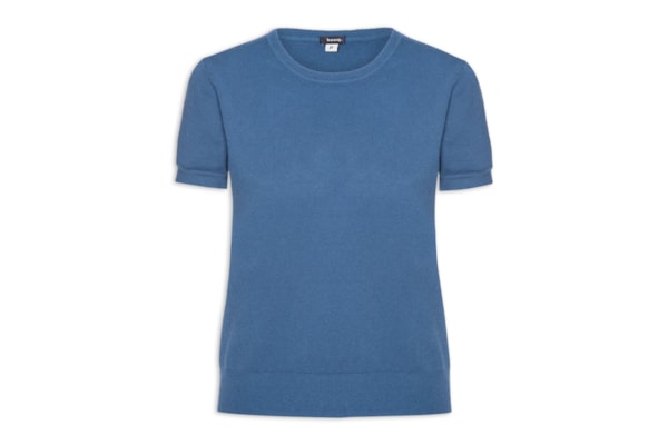 Blusa Feminina Manga Curta Em Tricot - Azul