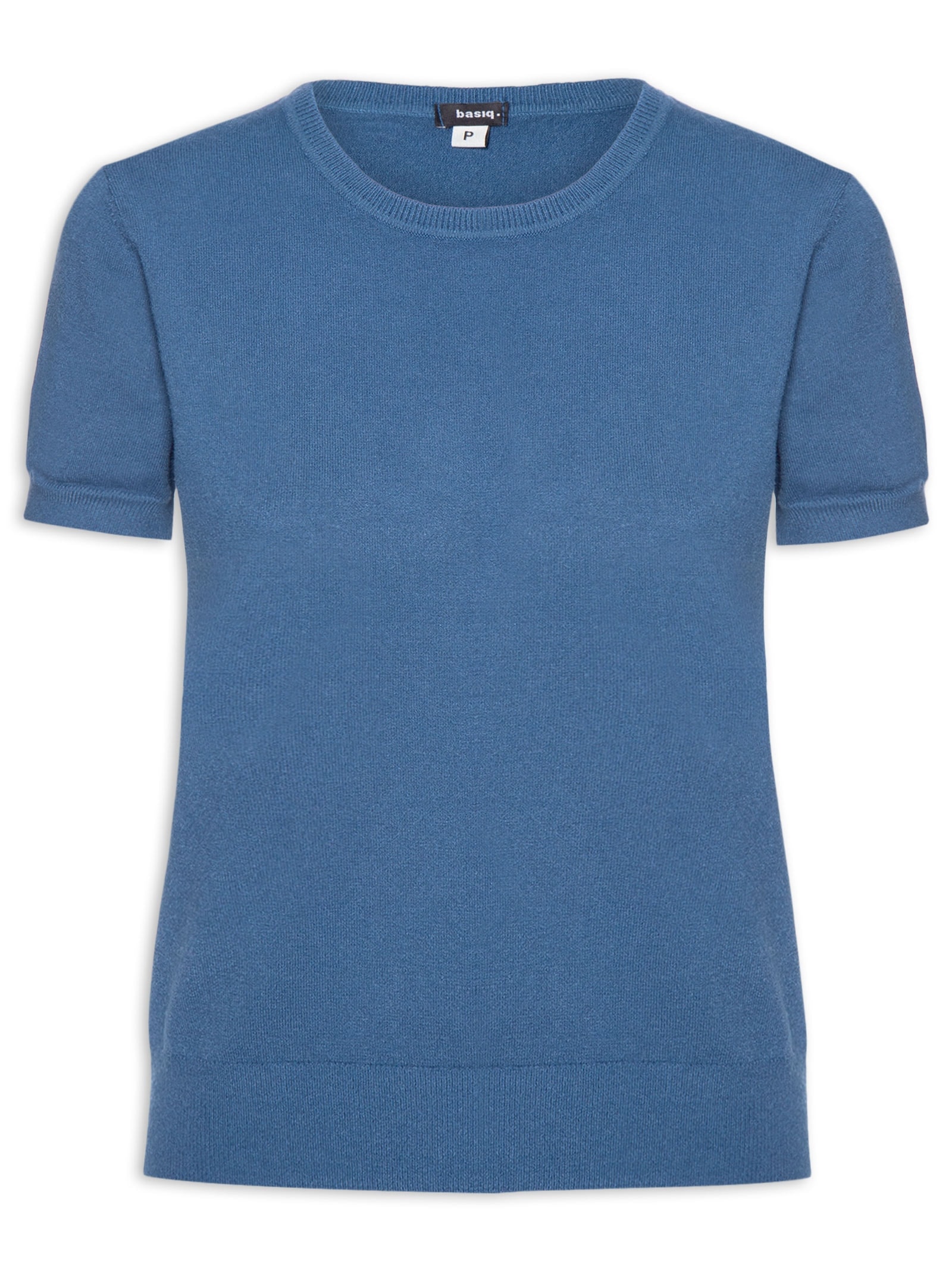 Blusa Feminina Manga Curta Em Tricot Azul Basiq