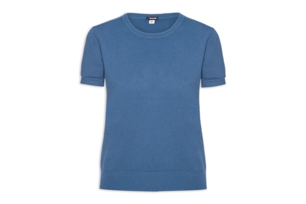 Blusa Feminina Manga Curta Em Tricot - Azul