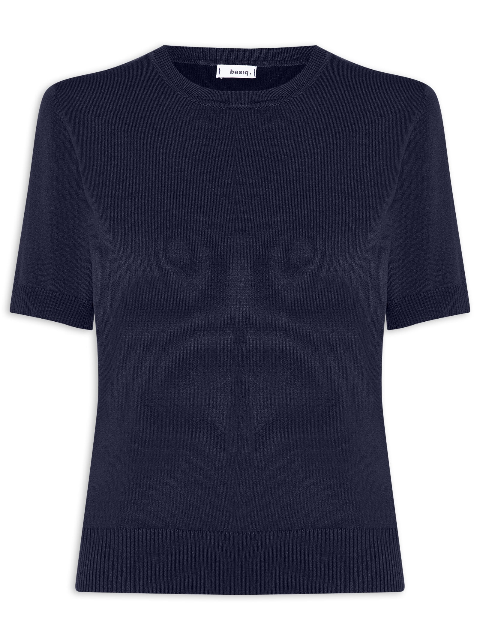 Blusa Feminina Manga Curta em Tricot Azul Basiq