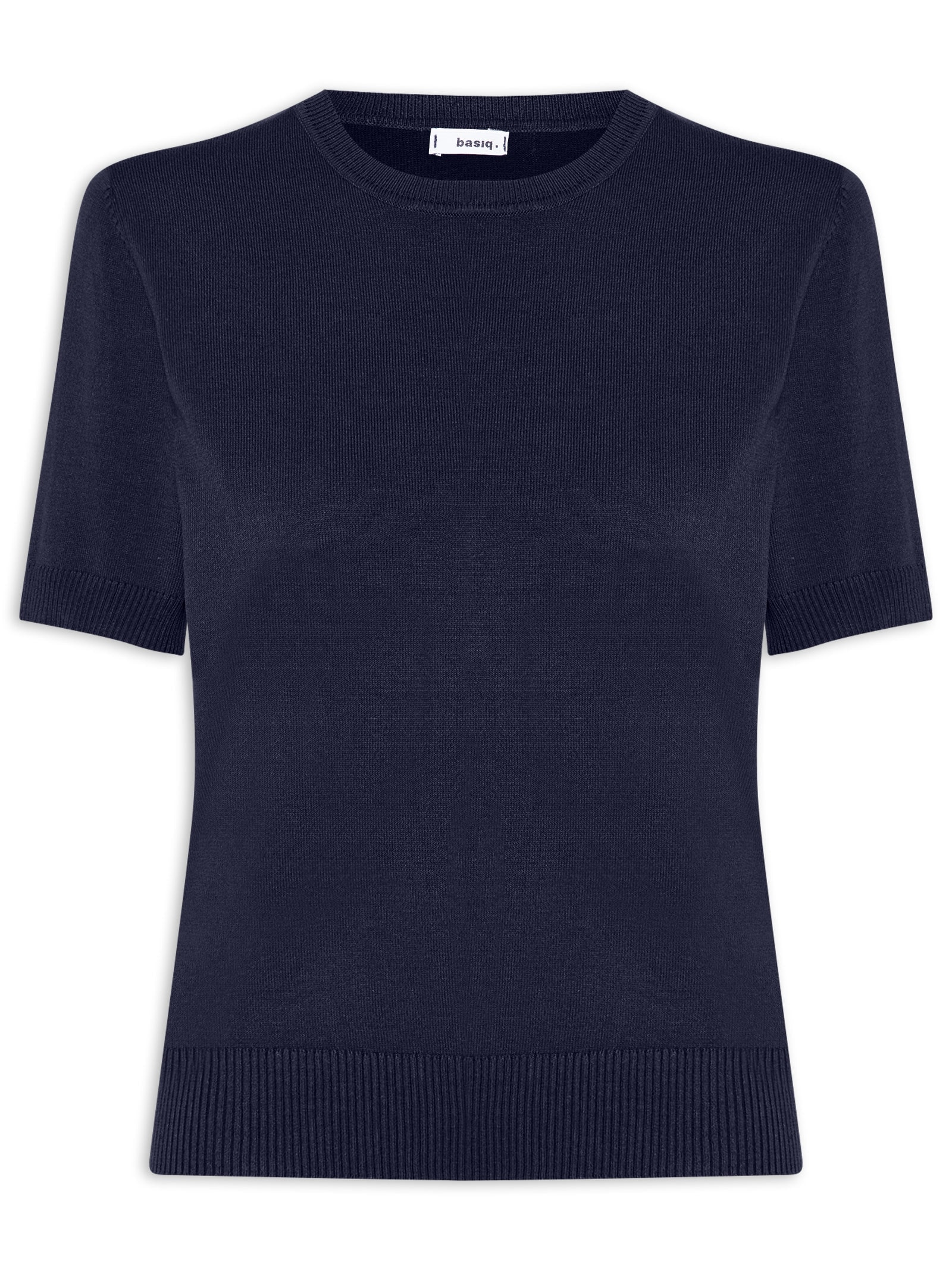 Blusa Feminina Manga Curta em Tricot Azul Basiq