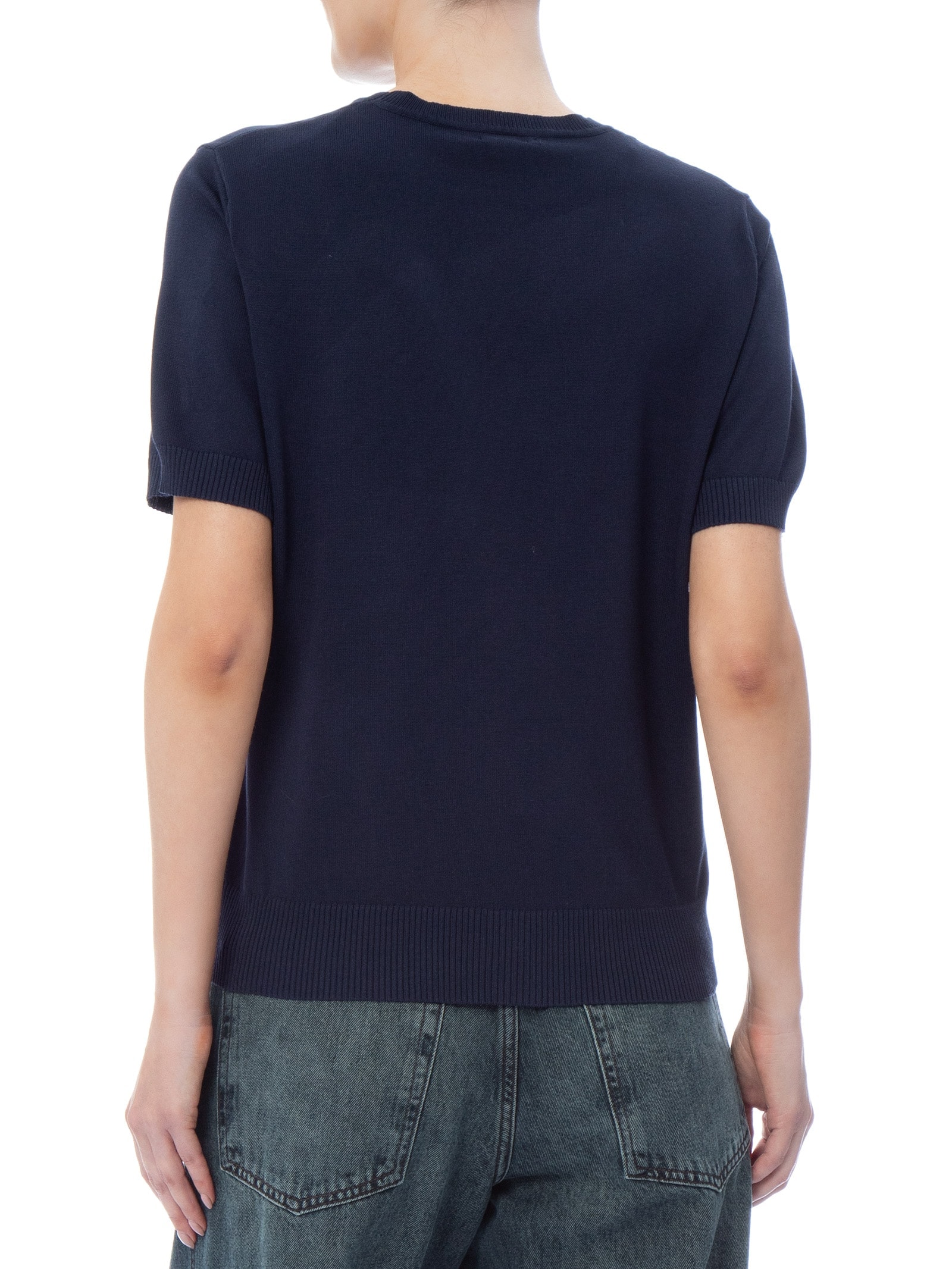 Blusa Feminina Manga Curta em Tricot Azul Basiq