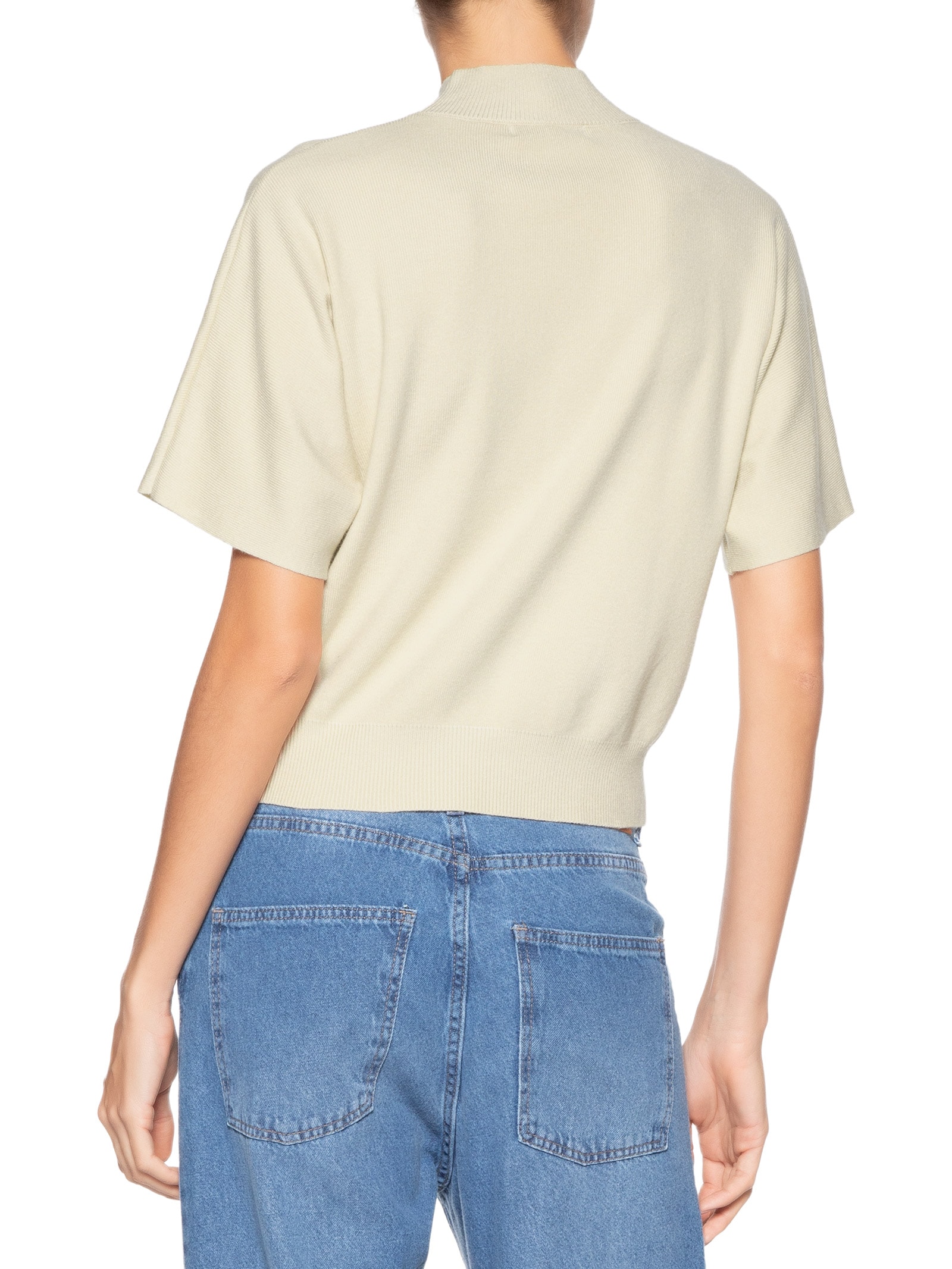 Blusa Feminina Manga Curta Em Tricot Bege '2Essential