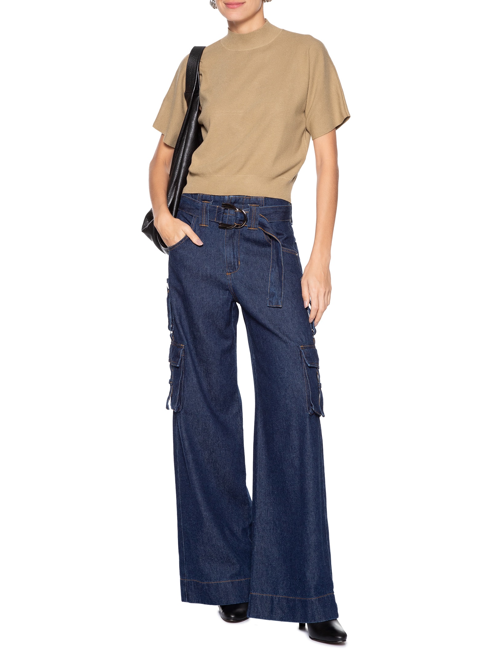 Blusa Feminina Manga Curta Em Tricot Bege '2Essential