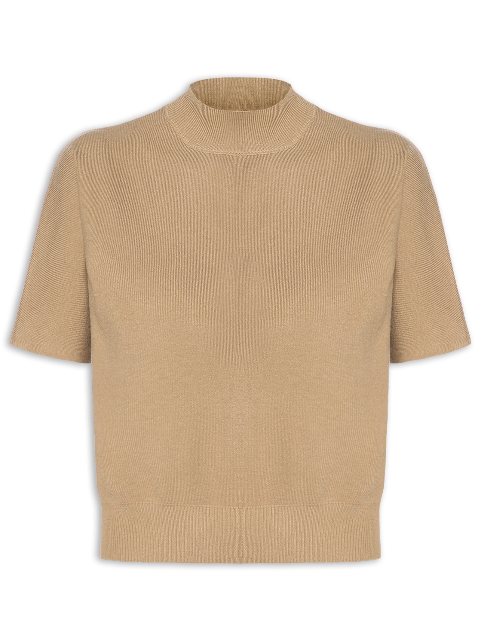 Blusa Feminina Manga Curta Em Tricot Bege '2Essential