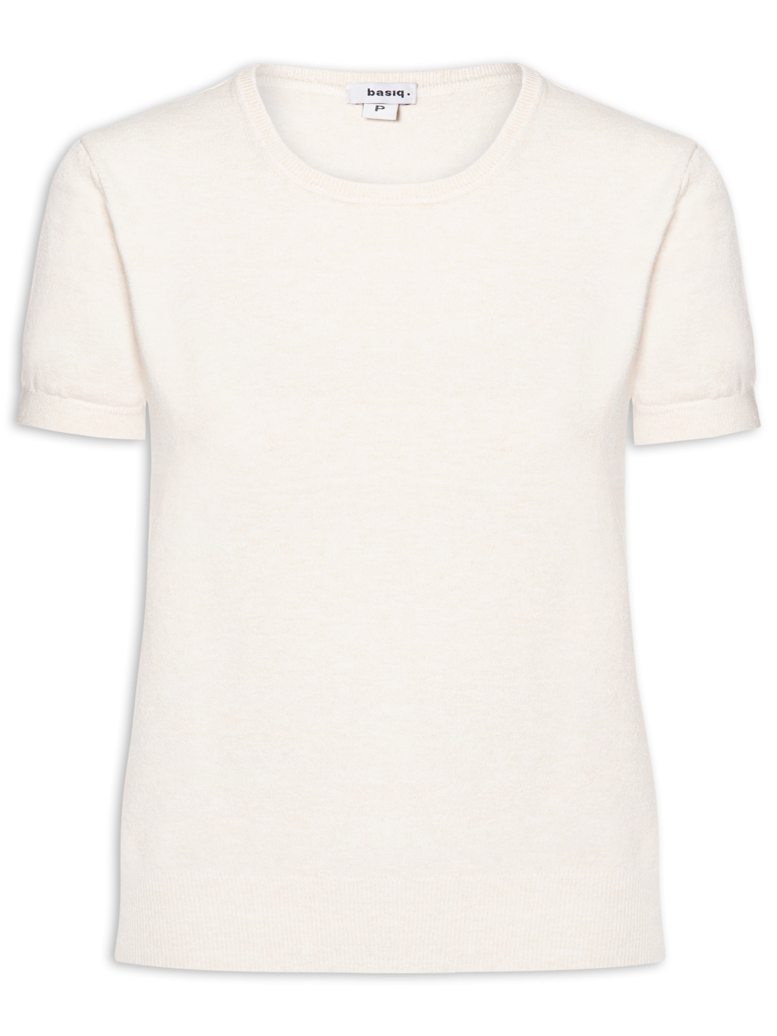 Blusa Feminina Manga Curta Em Tricot Bege Basiq