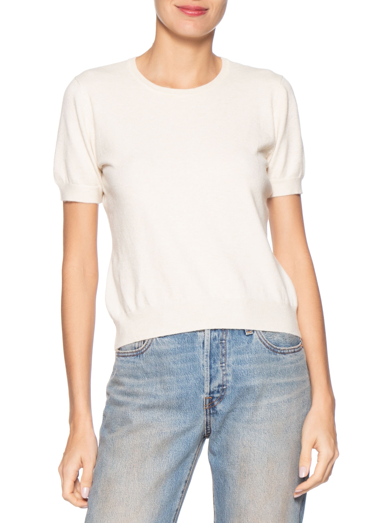 Blusa Feminina Manga Curta Em Tricot Bege Basiq
