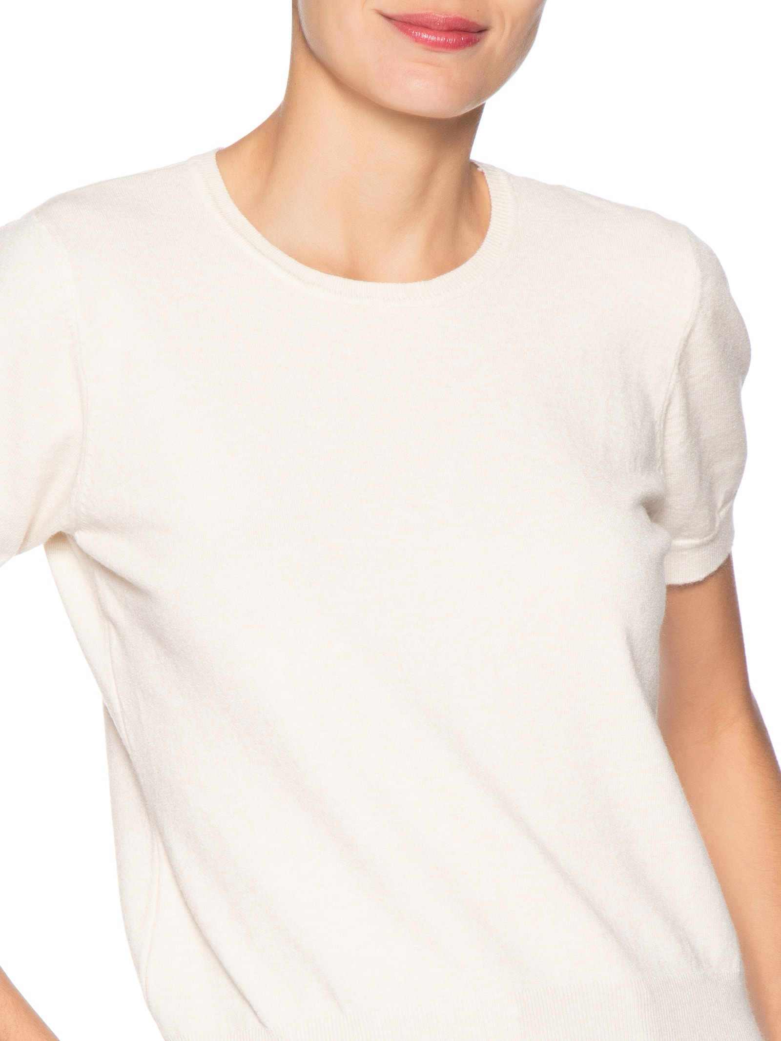 Blusa Feminina Manga Curta Em Tricot Bege Basiq