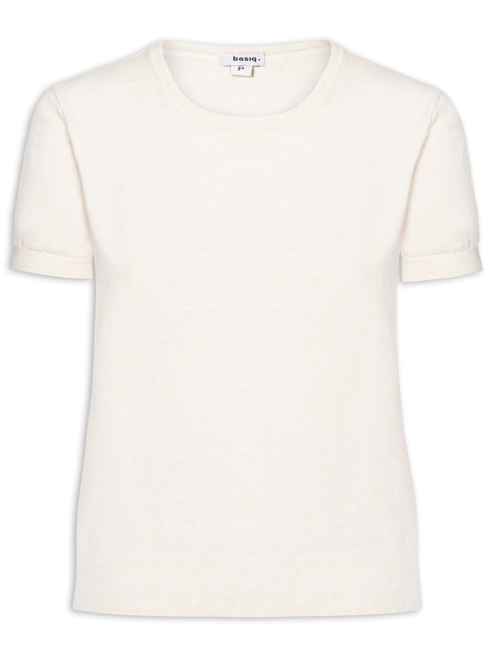 Blusa Feminina Manga Curta Em Tricot Bege Basiq