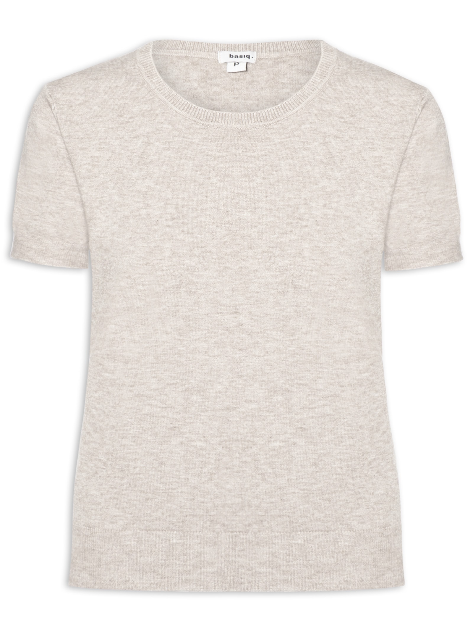 Blusa Feminina Manga Curta Em Tricot Bege Basiq