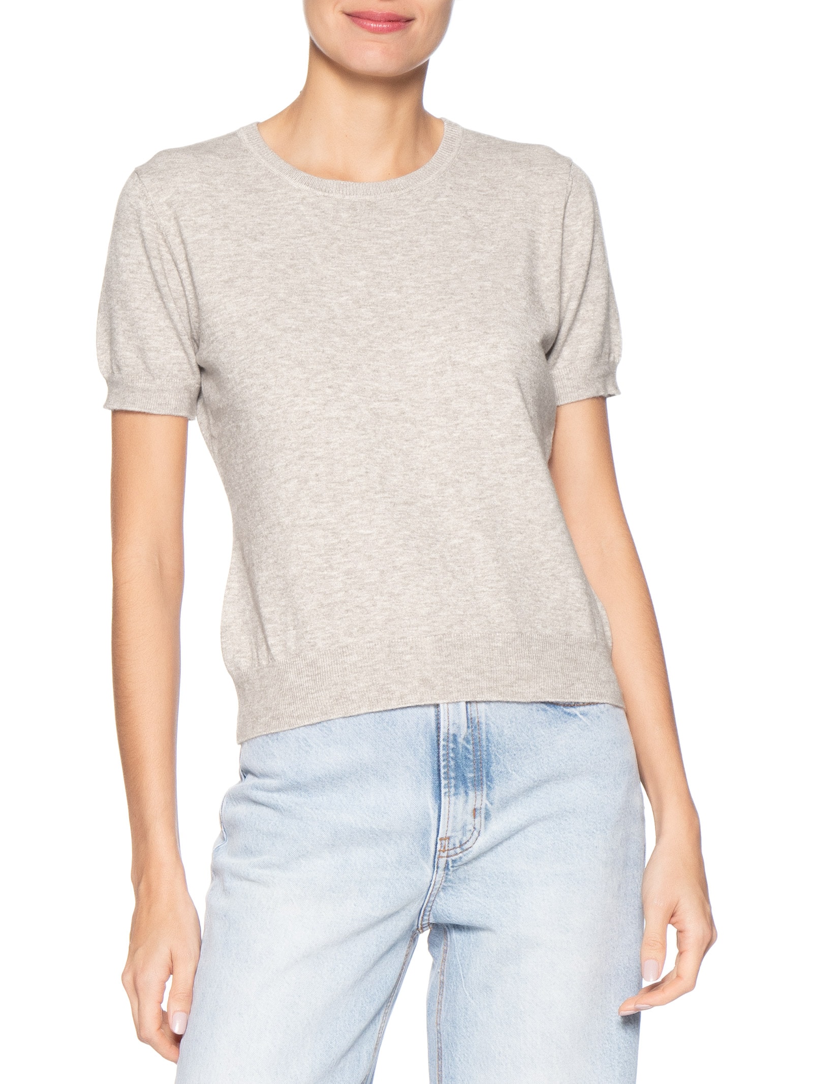 Blusa Feminina Manga Curta Em Tricot Bege Basiq