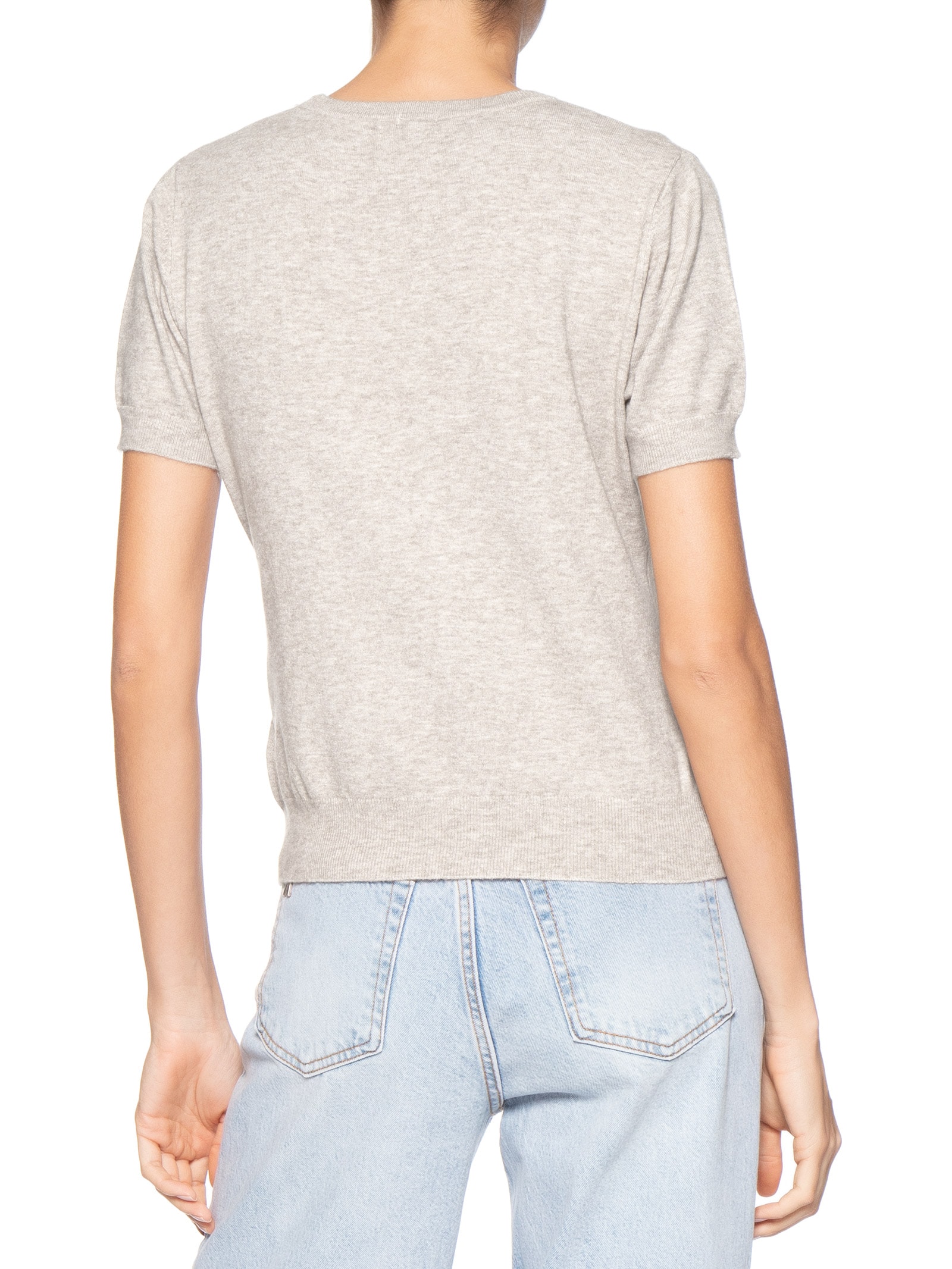 Blusa Feminina Manga Curta Em Tricot Bege Basiq