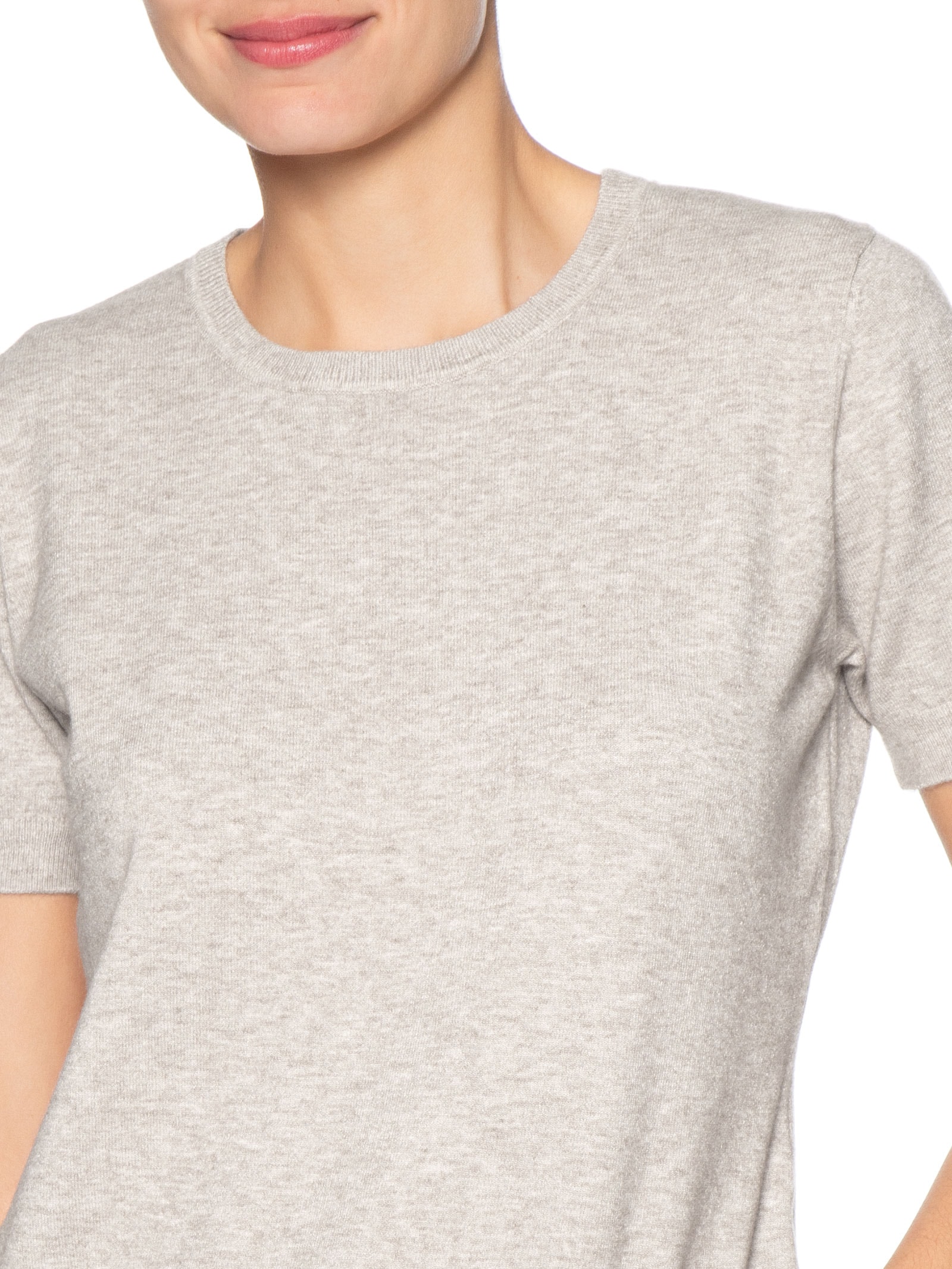Blusa Feminina Manga Curta Em Tricot Bege Basiq