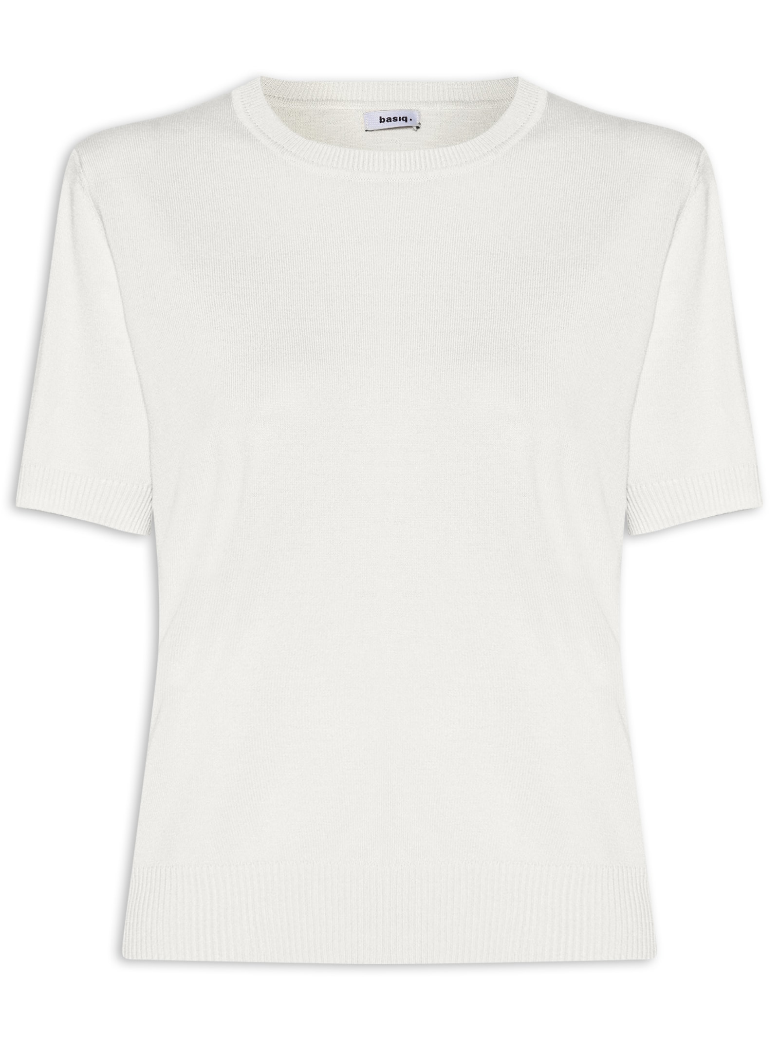 Blusa Feminina Manga Curta em Tricot Bege Basiq