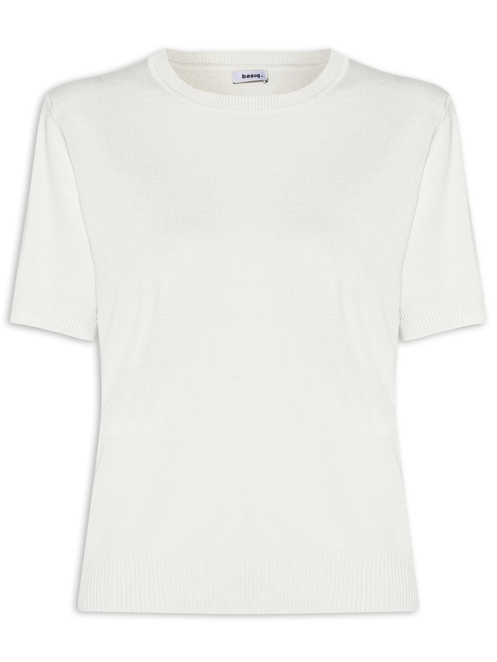 Blusa Feminina Manga Curta em Tricot Bege Basiq