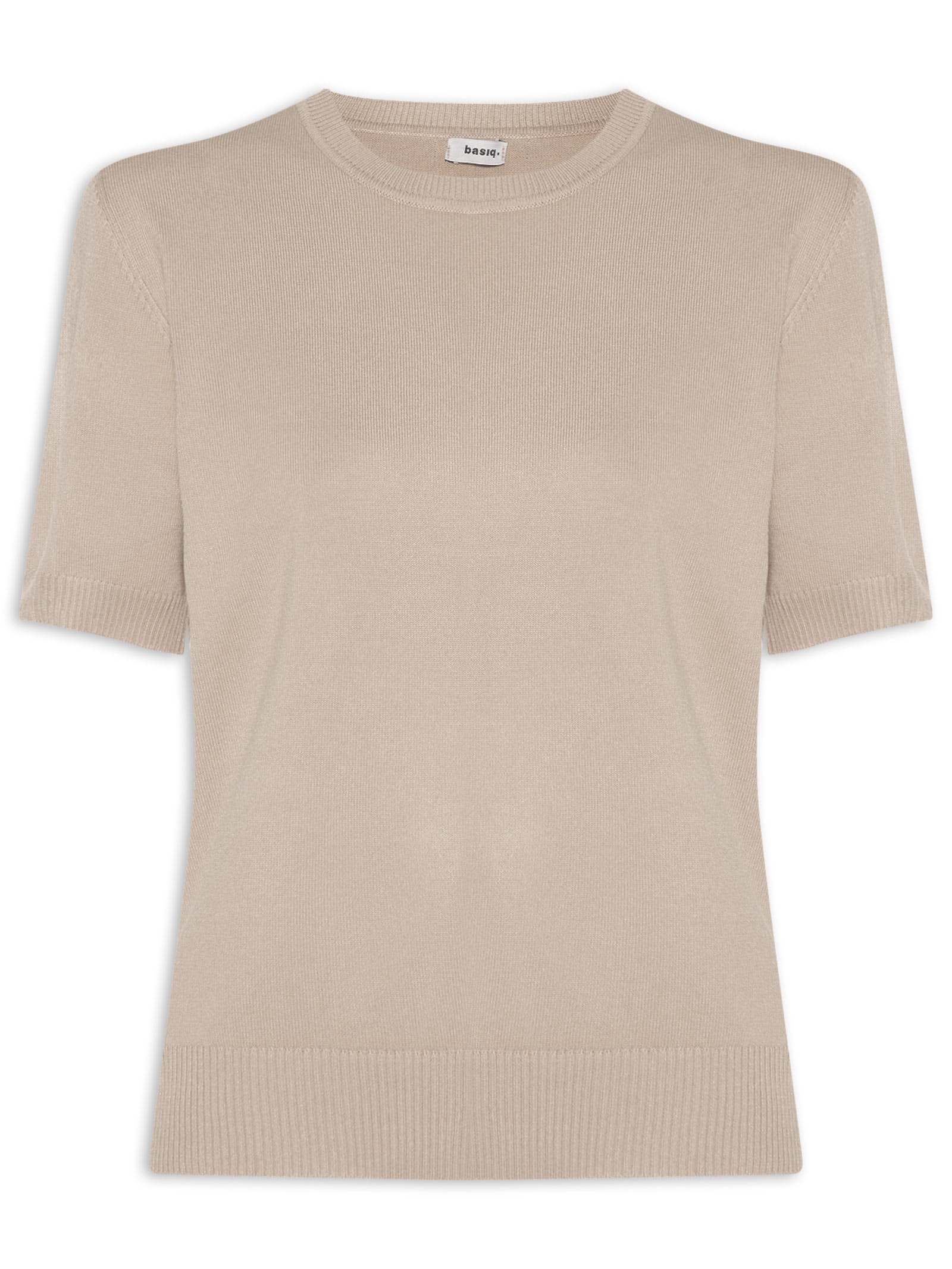 Blusa Feminina Manga Curta em Tricot Bege Basiq