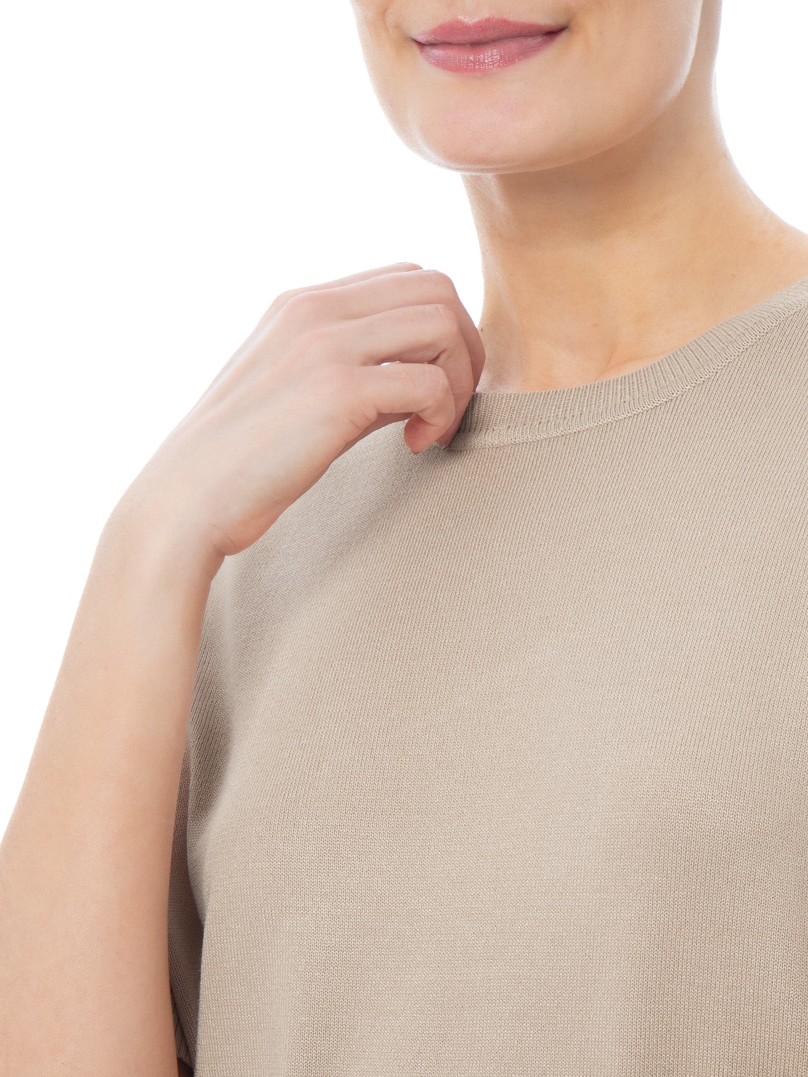 Blusa Feminina Manga Curta em Tricot Bege Basiq