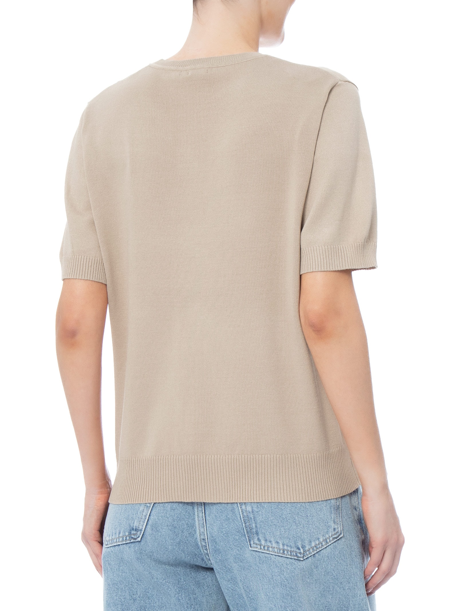Blusa Feminina Manga Curta em Tricot Bege Basiq