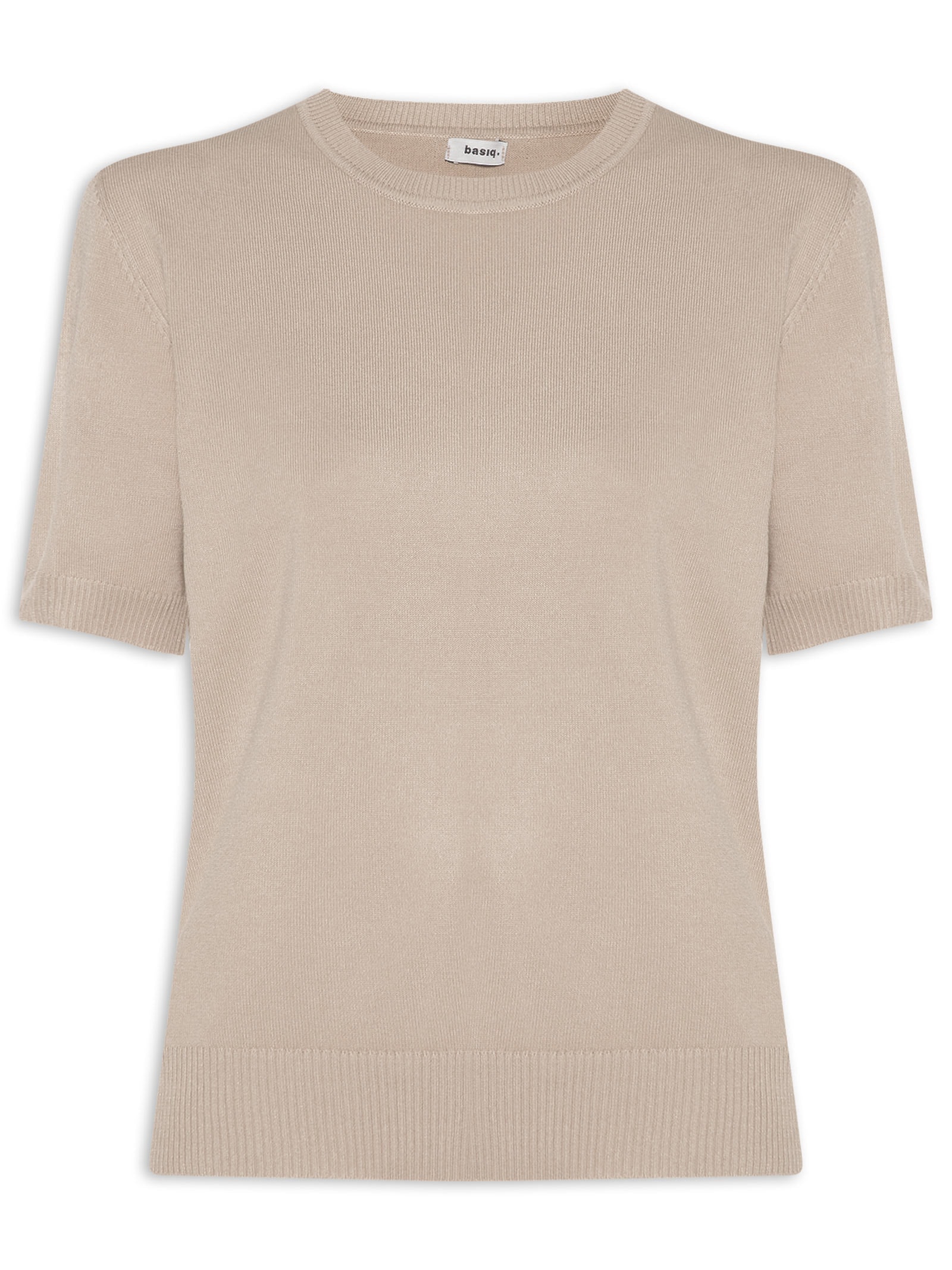 Blusa Feminina Manga Curta em Tricot Bege Basiq