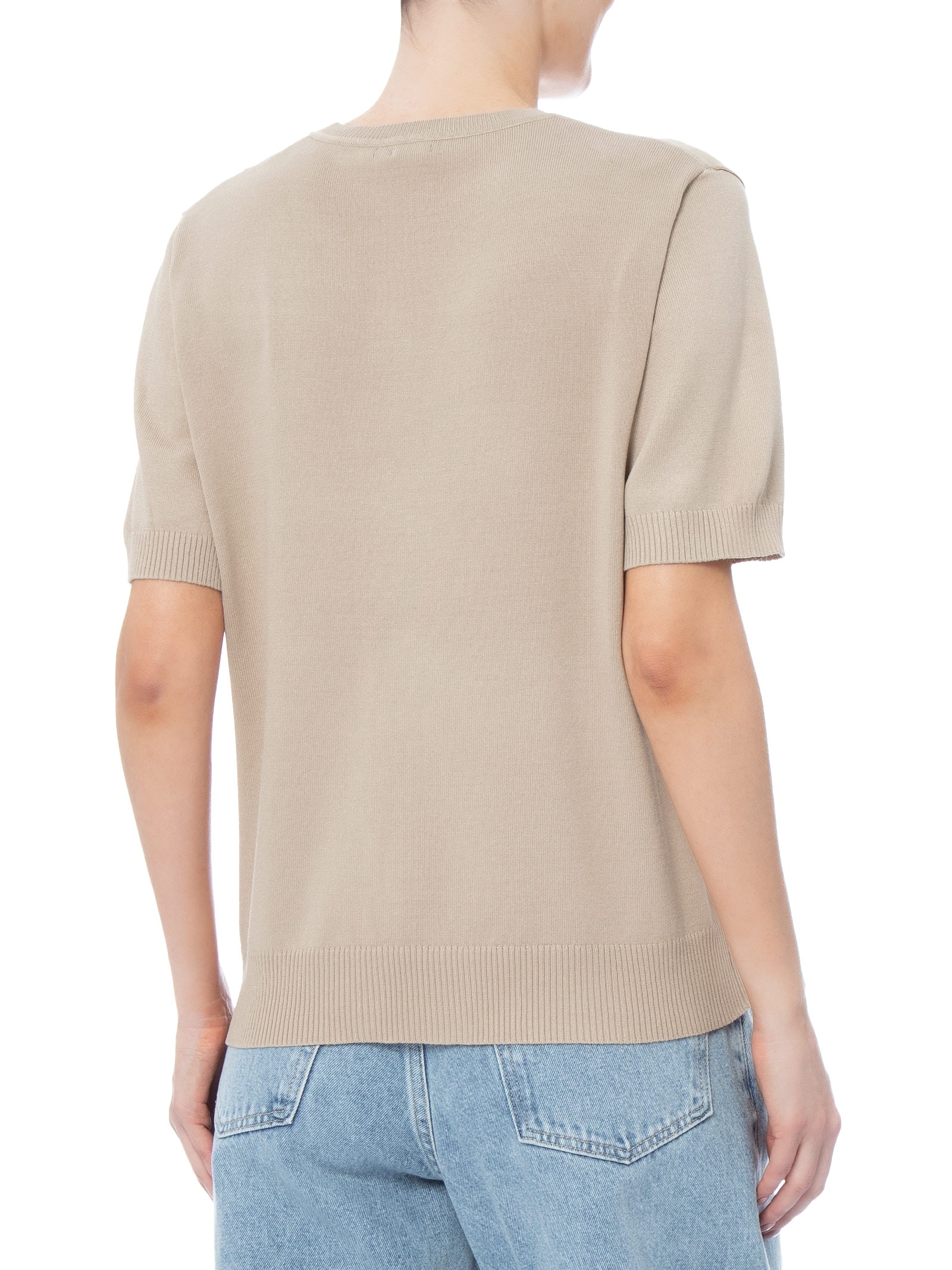 Blusa Feminina Manga Curta em Tricot Bege Basiq