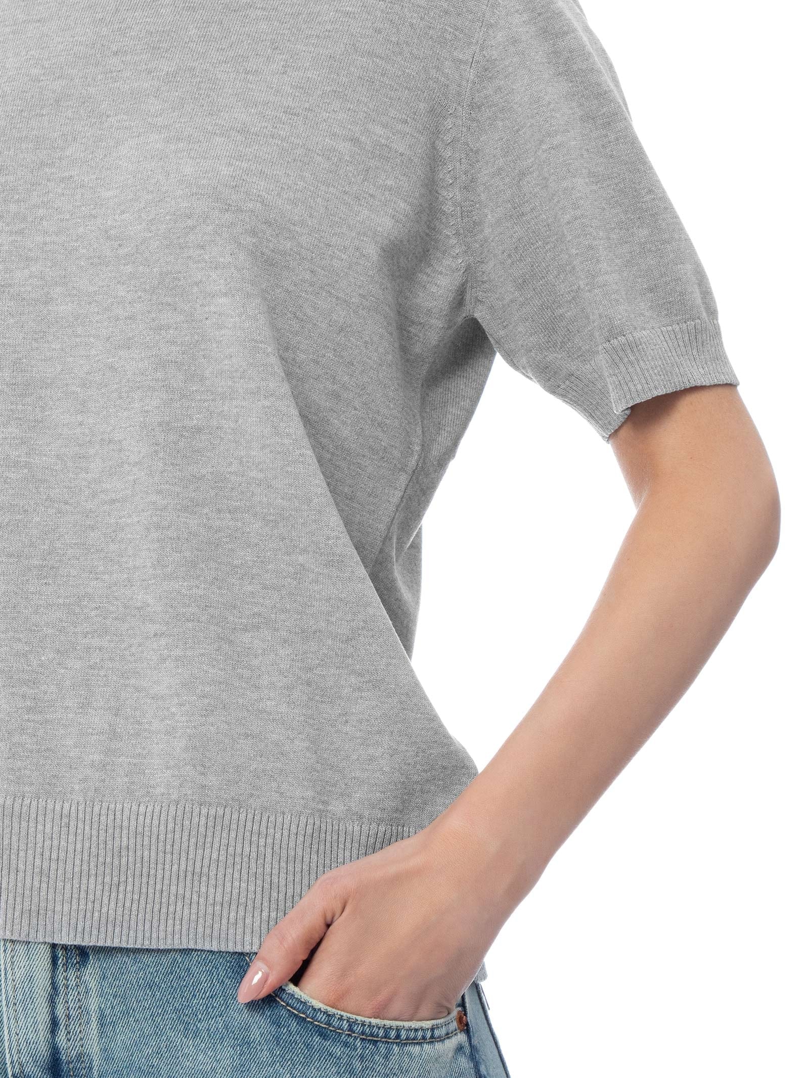 Blusa Feminina Manga Curta em Tricot Cinza Basiq