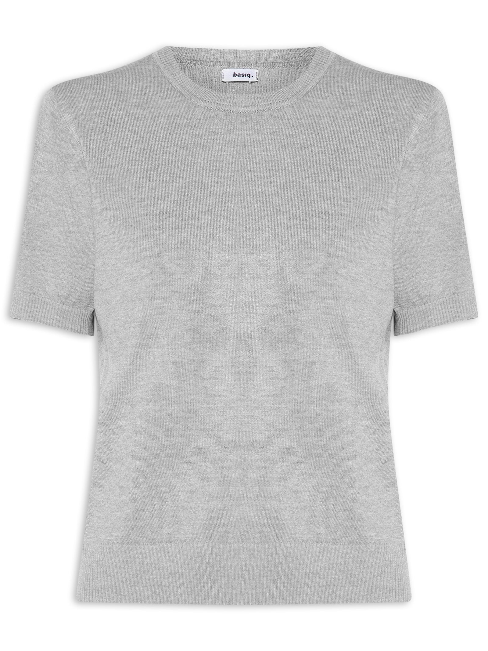 Blusa Feminina Manga Curta em Tricot Cinza Basiq