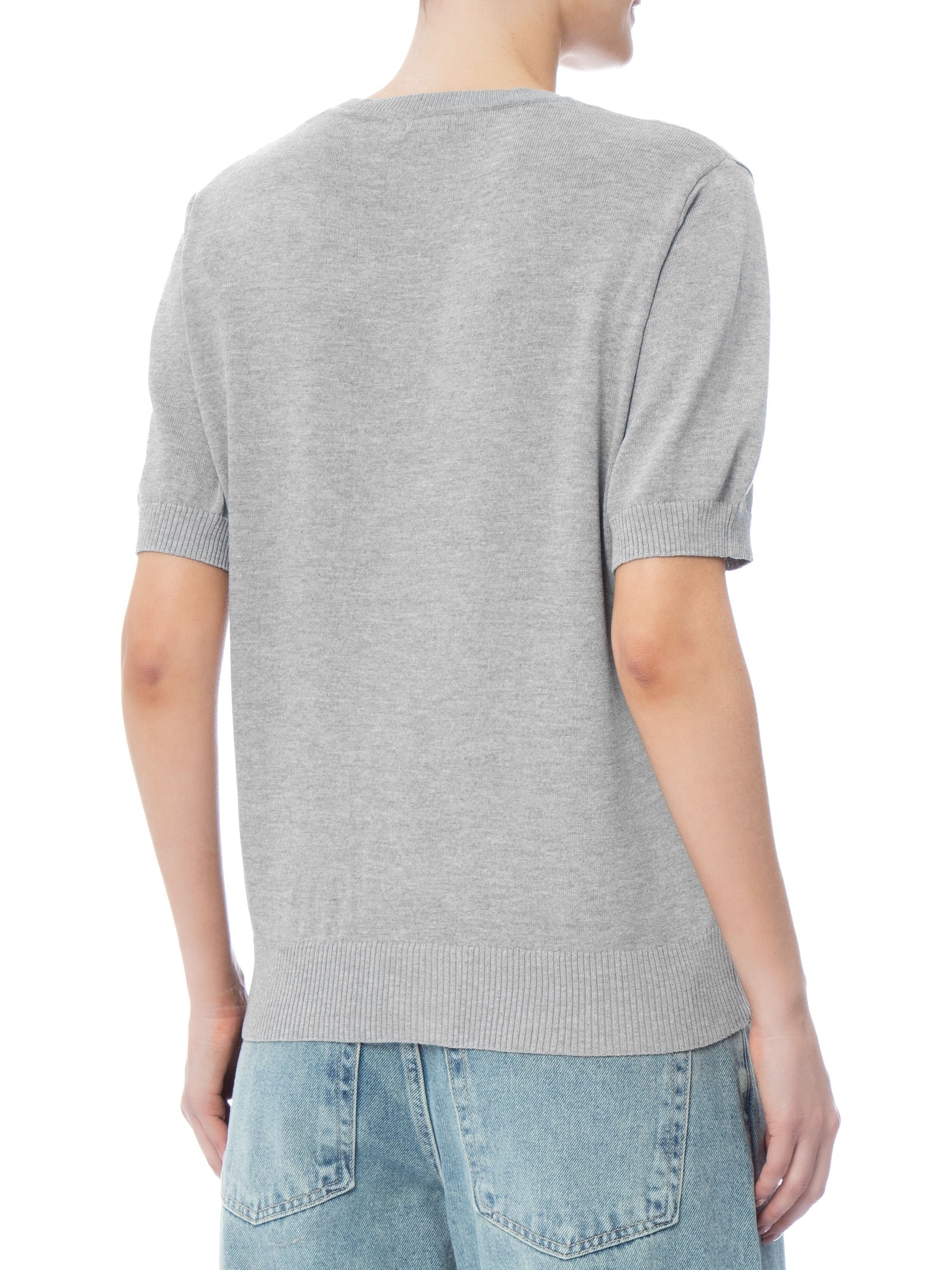 Blusa Feminina Manga Curta em Tricot Cinza Basiq