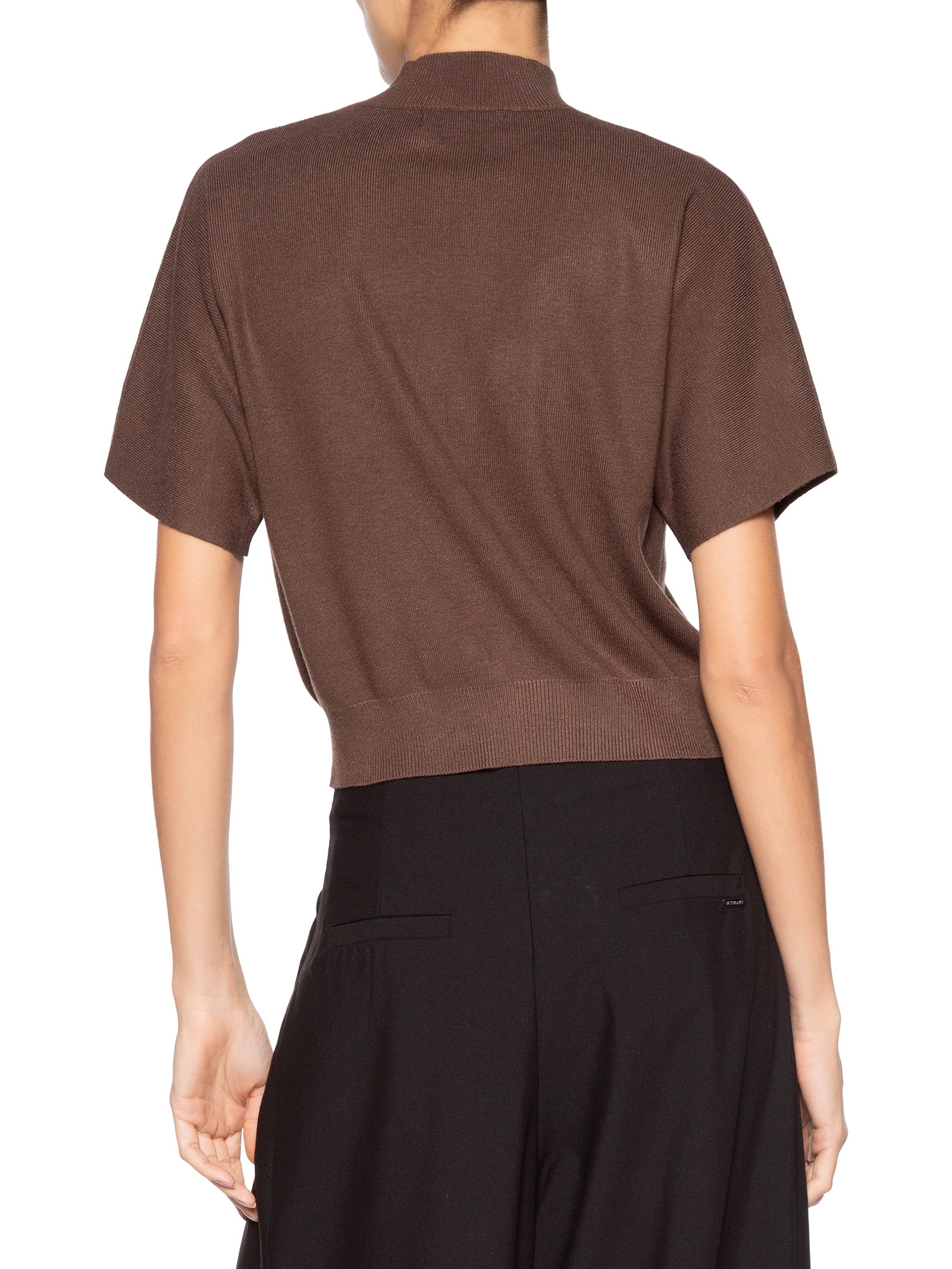 Blusa Feminina Manga Curta Em Tricot Marrom '2Essential